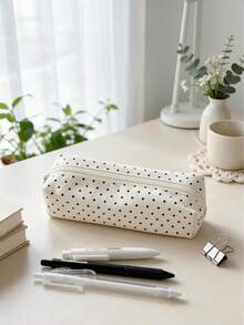 [Back To School]Polka Dot Pencil Case, Cute Minimalist Zipper Pencil Bag, Large Capacity Stationery Storage Bag, Suitable For Students, Office And Makeup Storage, Back To School Gift - Polka Dot Pencil Case - View 6