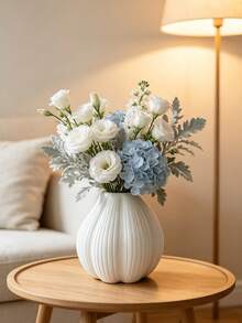 1pc White Ribbed Round Vase, Modern Minimalist Textured Ceramic Style Vase, Decorative Centerpiece For Fresh Flowers And Dried Flowers, Suitable For Tabletop, Living Room, Bedroom, Dining Room, Entryway, Wedding, Bookshelf Decoration, Aesthetic Home Decor Gift - Multicolor - View 7