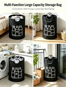 Large Capacity Collapsible Recycling Bin/Trash Can/Laundry Basket (Includes Laundry Bag) - Cylindrical Opening Multi-Functional Basket, Suitable For Home, Apartment, Garage, Office, Kitchen, Storage Room And Laundry Room Collection Use - Multicolor - View 5