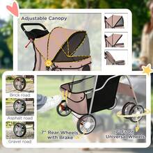 PawHut Dog Pram, Pet Stroller With Reflective Strips, Foldable Stroller With 360 °   Swivel Wheels, Brown On-Site - 1 - View 6