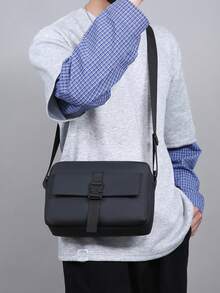 Men's Utility Crossbody Bag, Casual Business Shoulder Purse, Lightweight Travel Messenger Bag With Front Pocket And Buckle Closure - Black - View 4