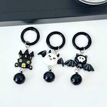 2PCS Halloween Style Keychains - Random Style - Ghost, Bat, Black Cat, Bell Key Ring - Acrylic Creative Funny Bag Pendant - Holiday Gift Pendant - A - View 2