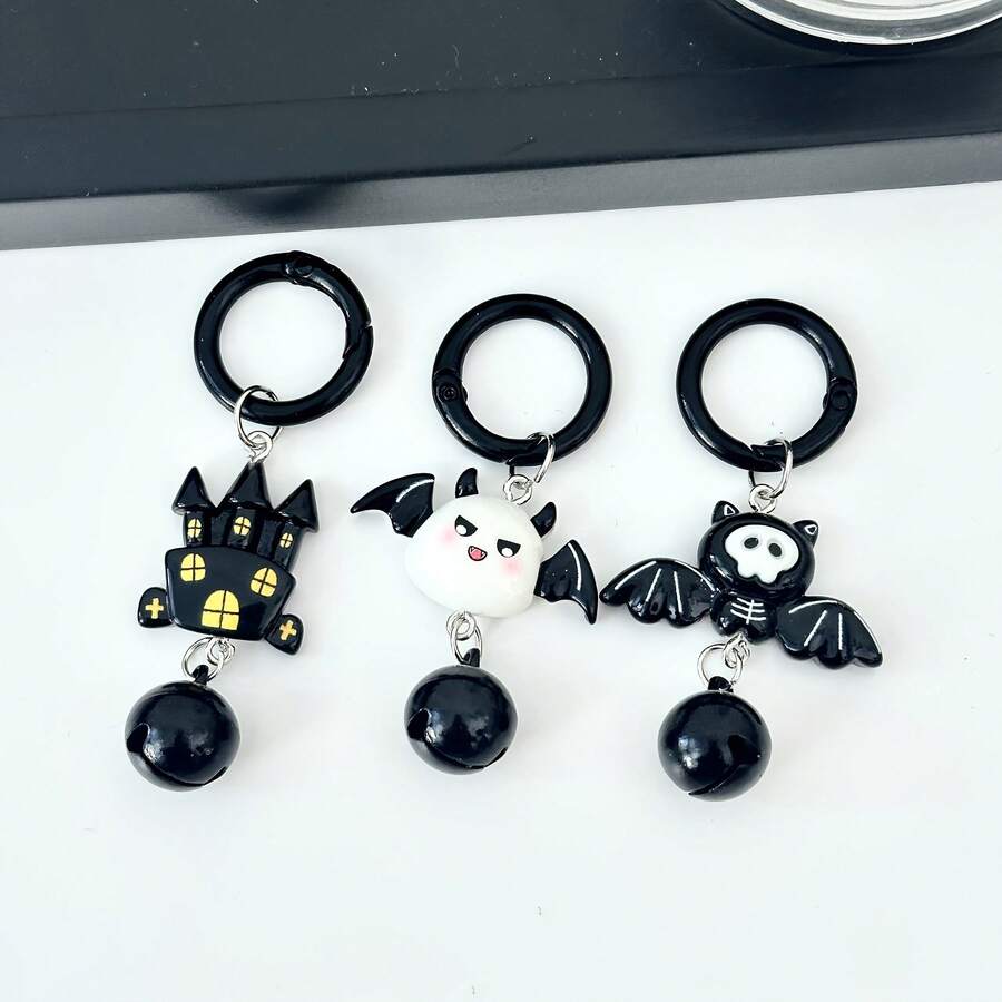 2PCS Halloween Style Keychains - Random Style - Ghost, Bat, Black Cat, Bell Key Ring - Acrylic Creative Funny Bag Pendant - Holiday Gift Pendant