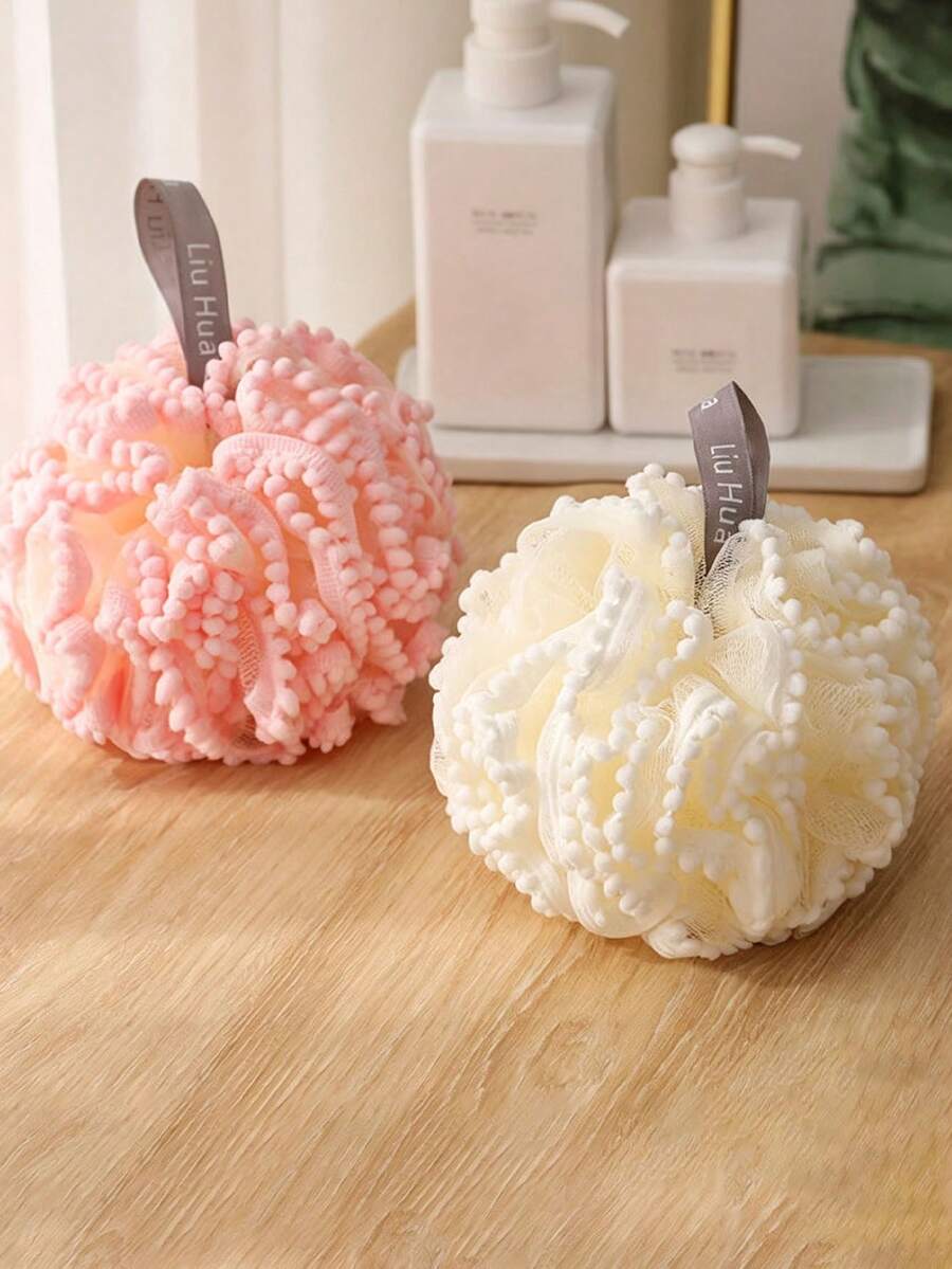 Ruffled Polka Dot Bath Sponge, Mesh Bath Ball With Hanging Rope, Quick Lather Body Scrubber, Bathroom Shower Accessory, Suitable For Daily Bathing, Multiple Colors Available, Home Bath Use