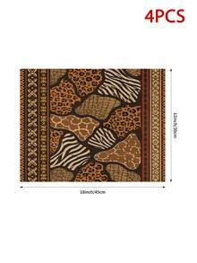 African Safari Patchwork Animal Print Table Runner, Pillow Case, Placemat, Bohemian Zebra Leopard Giraffe Pattern, Geometric Border Dining Table Party Kitchen Home Decor - Multicolor - View 13
