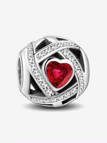 1 buah Liontin Manik-manik Lingkaran Ganda Hati Merah Zirkonia, Cocok untuk Perhiasan Gelang Wanita DIY - Perak - View 20