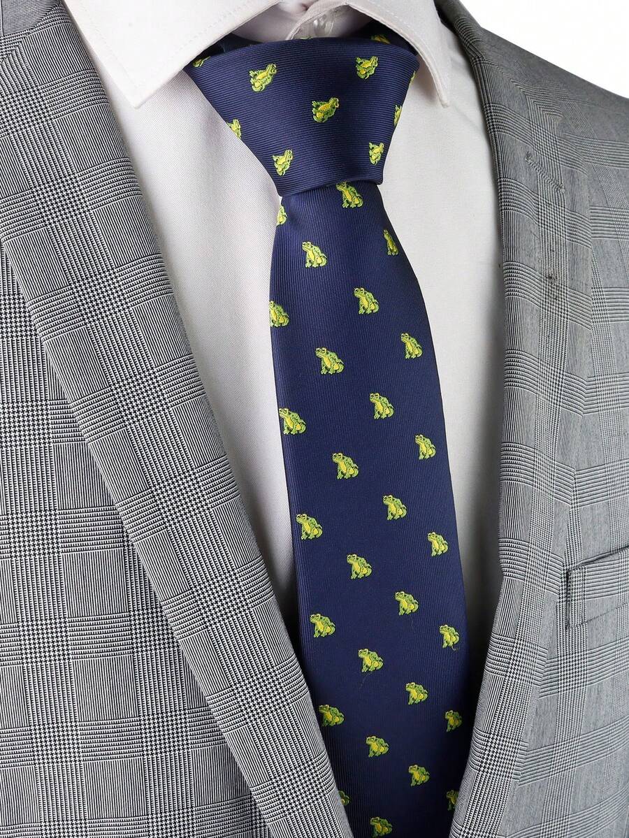 ZLQ&GOU 1 PC Halloween Tie, Fairy Tale Frog Jacquard Polyester Men's Tie, Cartoon Pattern Holiday Event Decorative Tie - Multicolor - View 1