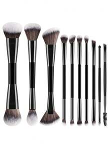 ronshadow 10pcs Dual-Ended Makeup Brush Set, Multi-Purpose, Fine Soft Bristles, No Powder Absorption, One Set For Face And Eye Makeup - Multicolor - View 13