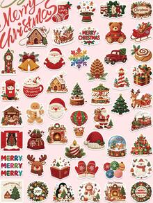 50Pcs Cute Knitted Christmas Stickers Cartoon Santa Reindeer Christmas Tree Stickers For Fridge Phone Water Bottle Envelope Gift DIY Craft Stickers - Multicolor - View 11