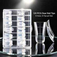 120Pcs/144pcs Clear Nail Tips,Ultra Thin Pointed False Nails,12/14 Sizes Transparent Long Nail Extension Tips For Nail Salon DIY Manicure. - Multicolor - View 3