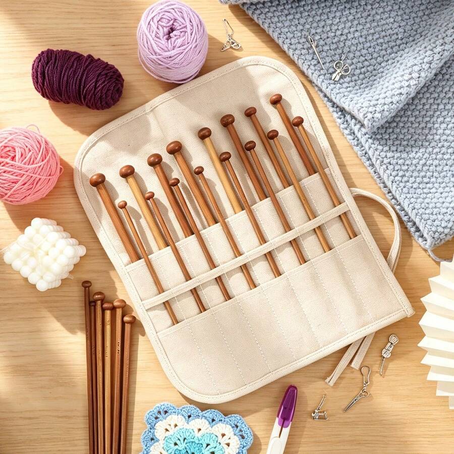 Túi cuộn đựng kim đan bằng vải canvas, túi đựng kim đan cầm tay, túi đựng cuộn, đựng kim móc, dụng cụ đan và may vá - A - Xem 1
