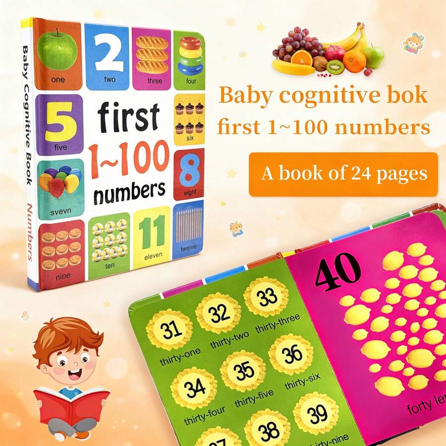 Vivid 1-100 數字認知板書,耐用紙板教育閱讀書,適合居家學習與送禮 - 彩色 - 查看 1