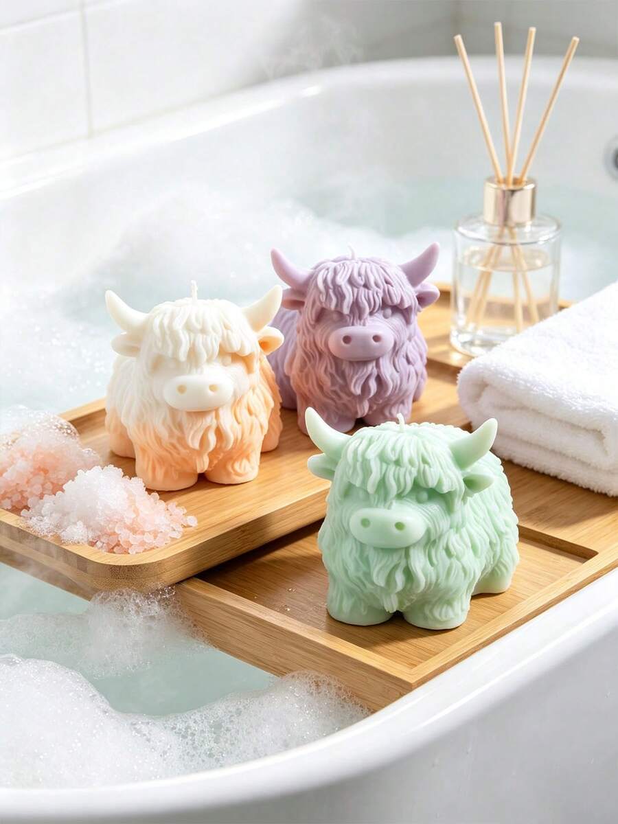 3D 高地牛造型矽膠翻模模具,逼真毛茸茸動物雕塑設計 DIY 手作模具,可重複使用易脫模手工裝飾模具,附攪拌棒,適用居家裝飾藝術創作 - A - 查看 1