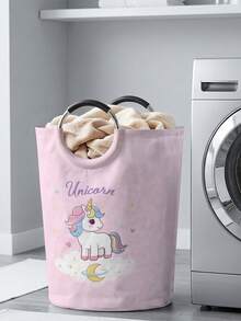1PC Pony‑Print Fabric Laundry Basket, Foldable Multi‑Purpose Storage Bin With Handles, Dirty Clothes Hamper For Garments, Socks, Jewelry & Toys - Multicolor - View 9