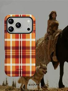GIIPPA 1pc Autumn Color Palette Brown & Orange Plaid Pattern Design, Phone 17 Pro Max Phone Case, Compatible With Phone 16 Pro Max, 15 Pro Max, 14 Pro Max, Korean Style High-End Fashionable & Fun Phone Case, Suitable For 11/12/13/14/15/16 Pro Max Plus, Elegant Design For Men & Women, Perfect Gift For Girlfriend On Christmas, Valentine's Day, Easter, Wedding Season And Birthday! - Multicolor - View 7