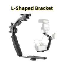 L-Shaped Camera Flash Bracket, Aluminum Alloy Bracket, 1/4 Inch Screw Tripod, Portable Dual Hot Shoe Handle Bracket, Suitable For Photography Studio Cameras, Easy-To-Use Extension Bracket - Black - View 6