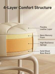 1pc Comfortable Padded Swivel Caster Mobile Stool, Home, Household, Decorative, Office, Footrest, Push And Pull - Multicolor - View 3