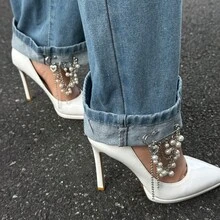 1pc Fashionable Faux Pearl Heart Pendant Pants Chain, Minimalist Tassel Chain Shortened Pants Chain, Sweet Cool Style Faux Pearl Chain Brooch Pants Decoration, Niche Design Jeans Accessory - Silver - View 2