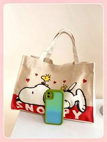 1pc Snoopy Striped Canvas Tote Bag, Large Capacity Shoulder Bag, Cute Multifunctional Handbag, Suitable For Work, Casual, Travel, School, Birthday, Valentine's Day, Mother's Day Gift - A - View 3