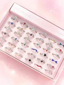 9pcs Glass Rhinestone Inlaid Women's Ring Set, Elegant Luxury Multi-Piece Finger Rings For Party, Vacation, Daily Wear, Fashion Jewelry Gift, Random Style - 9 Random Rhinestone Rings - View 3