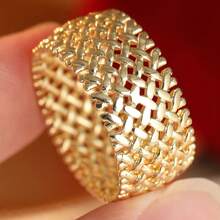 1pc Heavy-Duty Luxury Woven Mesh Women's Decorative Ring, Wide Band Jewelry, Versatile Daily Wear Accessory - Gold - View 2