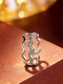 1pc Luxury Elegant Multi-Layer Wavy Ring For Women, Intertwined Wave Niche Design Hollow Finger Ring, High-End Party & Commute Jewelry Gift - Ring - View 2