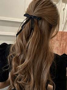 1pc/2pcs Solid Color Satin Bow Ribbon Hair Clip, Gentle Princess Style Hair Accessory For Half-Up Hair, Back Of Head, Top Clip, Ponytail Clip For Women - Multicolor - View 3