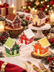 5 Buah Dekorasi Natal Rumah Kue Jahe, Rumah Desa Natal Berwarna-warni untuk Meja, Perapian, Rak, dan Dekorasi Rumah Meriah - Rumah Natal - View 3