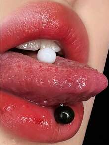 1pc Punk Acrylic Tongue Stud With Double Ball Ends, White And Black Tongue Ring, Unisex Piercing Jewelry - 16mm - View 5