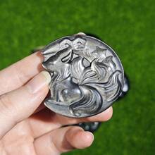 Natural Obsidian Nine-Tailed Fox Carving, Handcrafted Crystal Ornament For Home Decor And Crystal Collection, Halloween Gift, Christmas Gift| - Multicolor - View 10