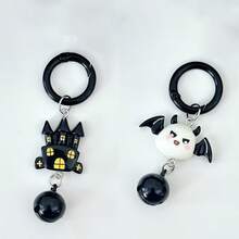 2PCS Halloween Style Keychains - Random Style - Ghost, Bat, Black Cat, Bell Key Ring - Acrylic Creative Funny Bag Pendant - Holiday Gift Pendant - A - View 5