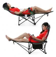Tumbona Reclinable Plegable para Exterior, Silla de Camping para Sentarse y Recostarse, Silla Relax Portátil con Bolsa de Almacenamiento, Ideal para Playa, Jardín y Aire Libre - Negro - Ver 2