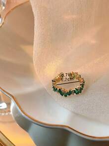 1pc Copper Vintage French Geometric Palace Asymmetrical Emerald Open Ring, Exquisite Elegant Artistic Retro Niche Design, Suitable For Women's Daily And Holiday Wear - Green - View 5