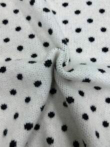High Neck Polka Dot Knit Sweater, Minimalist Casual Versatile Style Suitable For Casual, Vacation, Date, Autumn/Winter Wear - Off-white - View 10
