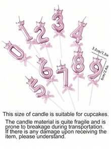 Bright Pink Crown Pattern Birthday Candle, Suitable For Birthdays, Anniversaries And Various Celebrations, Decorated With Glitter And Bow Details - Multicolor - View 3