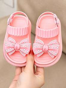 1 Pair Kids Polka Dot Bow EVA Lightweight Double Strap Adjustable Girls Versatile Princess Sandals Summer - Pink - View 3