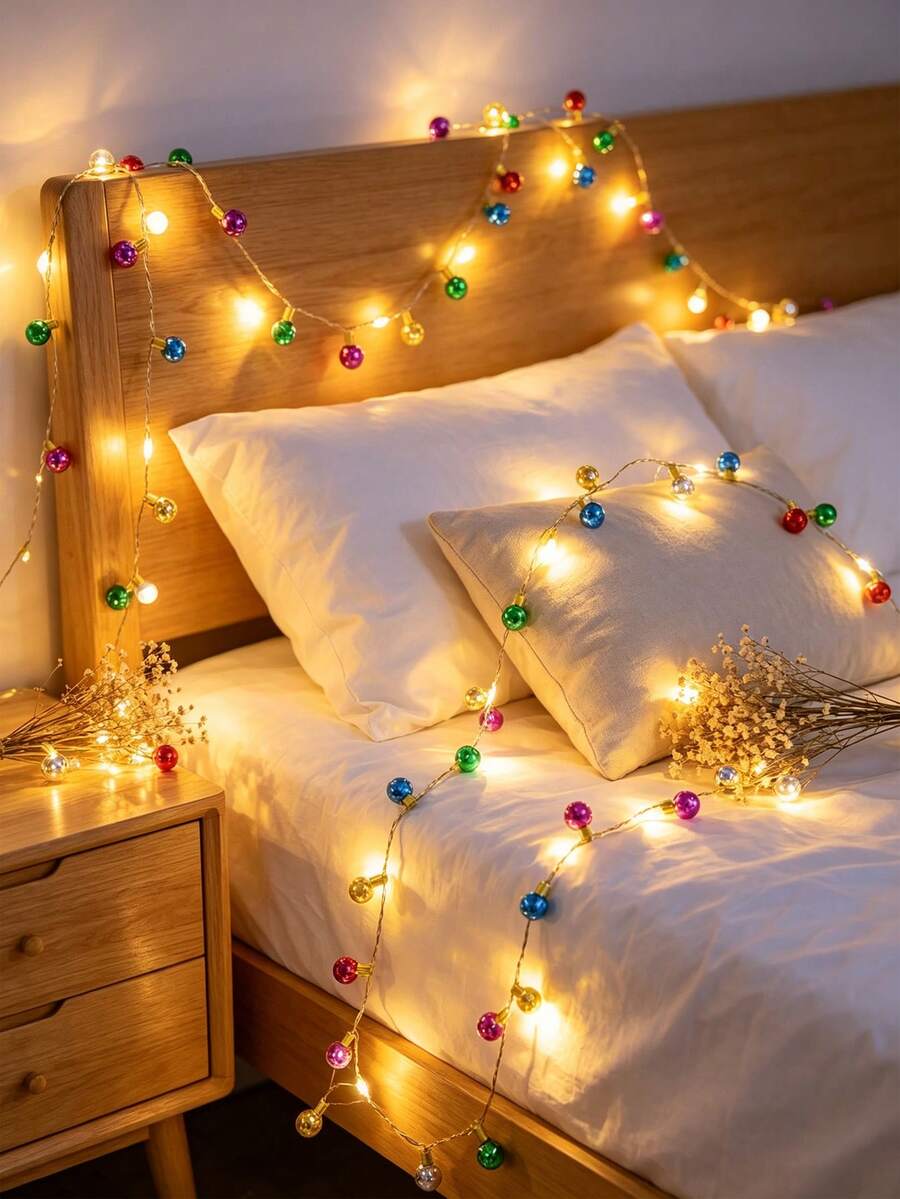 LED Fairy Lights 200cm/78.74in Extra Long Mini Multi-Color LED Fairy Lights - Battery Powered Colorful Garland Decorative String Lights With Round Bulbs, Wall-Mounted, Perfect For Christmas, Valentine's Day, Birthday And Indoor Holiday Decoration