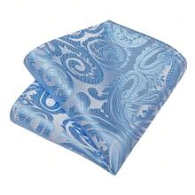 Light Blue Paisley Pattern Men's Tie, Pocket Square, Cufflinks, Tie Clip 4-Piece Set, Business Banquet Formal Suit Accessories - Baby Blue - View 5