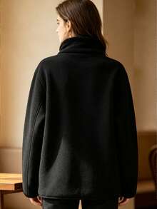 Women's Autumn/Winter Street Casual Fleece Jacket, Comfortable Soft Skin-Friendly Fashion Jacket - Black - View 2
