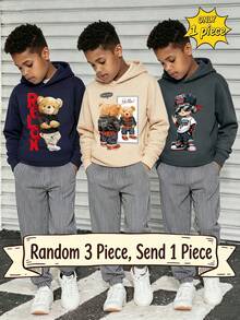 [Random 3pcs, 1pc Sent] Tween Boy Casual Sports Graphic Print Hooded Sweatshirt, Autumn And Winter Top For Young Students - Multicolor - View 2