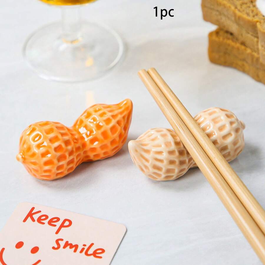 1pc Ceramic Peanut Chopstick Holder, Chopstick Rest, Cute Ceramic Ornament, Home Decor, Ceramic Tabletop Decoration, Chopstick Spoon Fork Storage Rack - View 1