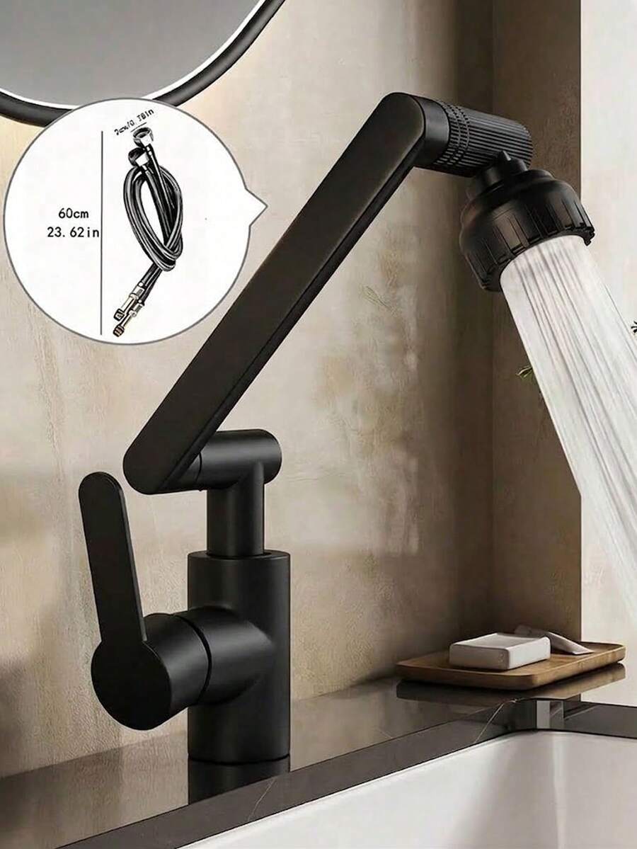 Modern Rotating Dual-Mode Water Faucet, Multi-Function Kitchen Sink Faucet With Inlet Pipe, Single Hole Hot And Cold Water, 1080° Rotating Adjustable Spray Head With Bubble Outlet Anti-Splash, Easy Installation Design, Portable, Suitable For Bathroom And Kitchen Sink, Commercial Grade Kitchen And Bathroom Accessories, RV Kitchen Faucet