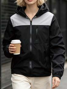 Women's Spring/Autumn Outdoor Casual Hooded Jacket - Black - View 1