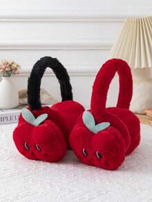 1pc Cute Red Apple Plush Warm Earmuffs For Girls - Red - View 2