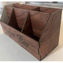 1pc 5-Compartment Wooden Coffee Bar Storage Box, Vintage Country Style Countertop Organizer, Suitable For Coffee Pods, Coffee Cups, Spoons And Accessories, Farmhouse Style Kitchen Coffee Station Decor - Multicolor - View 5