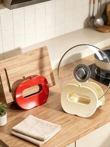 1pc Apple Shaped Lid Rest Stand, Cream White Red Cutting Board Holder, Kitchen Countertop Pot Lid Organizer Rack, Space Saving Cooking Lid Holder With Drip Tray - Multicolor - View 7