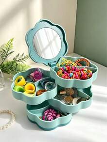 1pc Multi-Layer Rotating Flower Shaped Jewelry Box With Mirror, Multi-Color Plastic Jewelry Storage Box, Divided Storage Box, Suitable For Earring Storage Box, Necklace Bracelet Earring Set, Elegant Dust-Proof Box, Best Gift Choice For Couples, Sisters And Friends - Multicolor - View 11