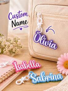1pc Customized Personalized Text Name Acrylic Keychain, Layered Heart-Shaped Handwritten Name Tag, Lobster Clasp, Shoulder Bag Pendant - Multicolor - View 9