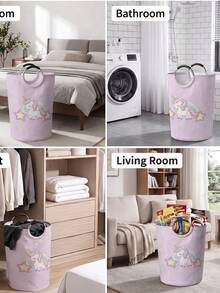 1PC Pony‑Print Fabric Laundry Basket, Foldable Multi‑Purpose Storage Bin With Handles, Dirty Clothes Hamper For Garments, Socks, Jewelry & Toys - Multicolor - View 6