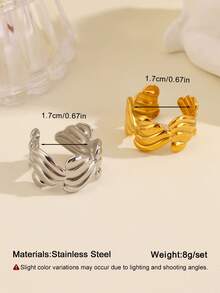 2pcs/Set Stainless Steel Fashion 18K Gold Plated Heart Rings, Suitable For Women's Daily Wear, Holiday, Valentine's Day - Multicolor - View 2